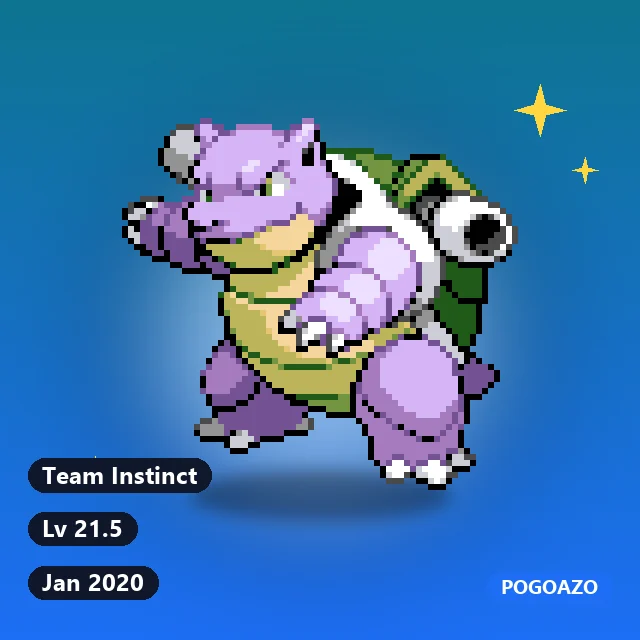 Shiny Blastoise · Jan 2020 · Team Instinct background