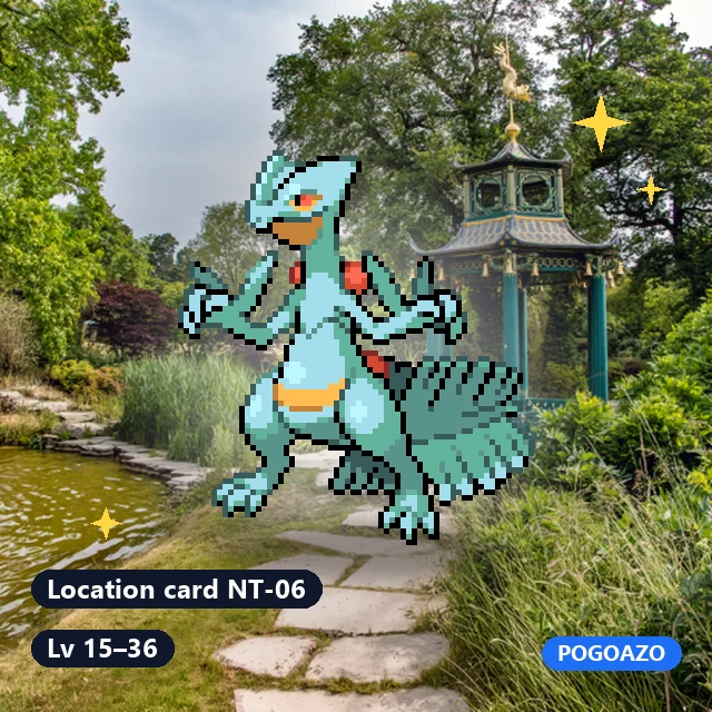 Shiny Sceptile · Location card NT-06 background