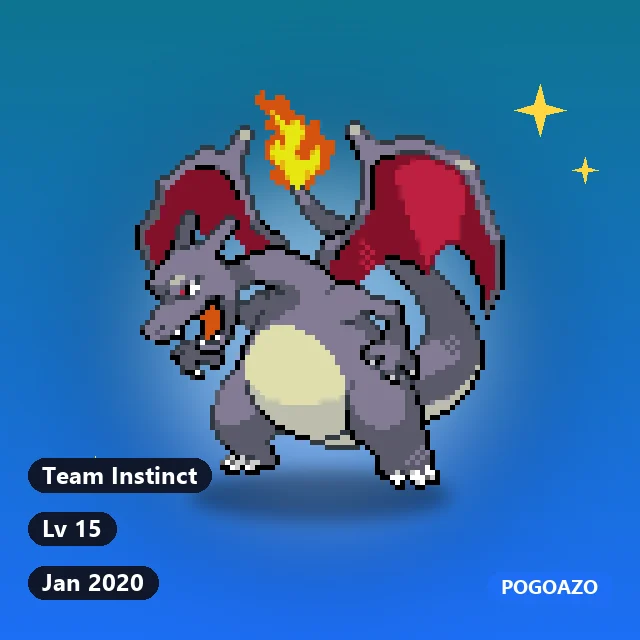 Shiny Charizard · Jan 2020 · Team Instinct background