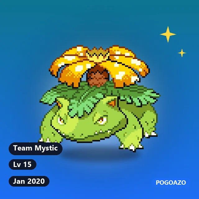 Shiny Venusaur · Jan 2020 · Team Mystic background